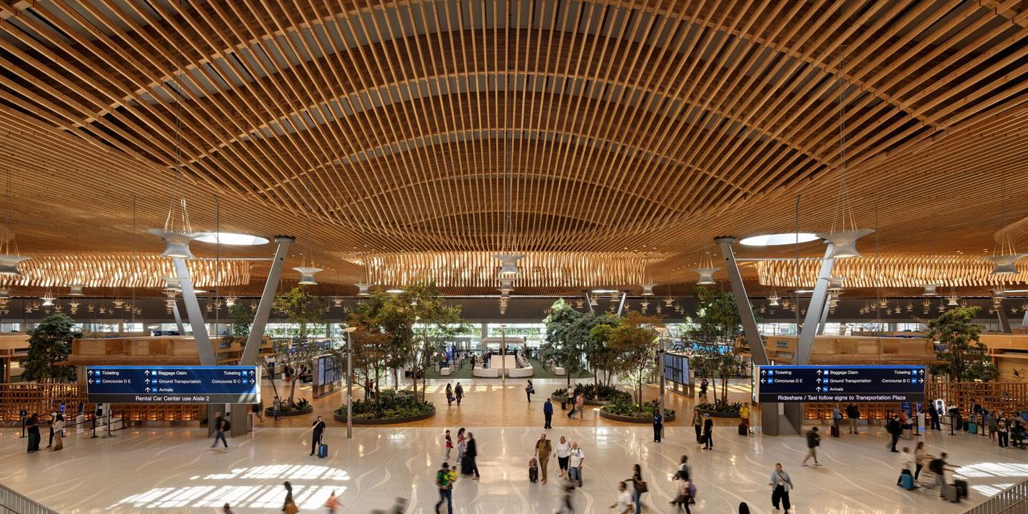 The main terminal at Portland International, under its mass timber roof